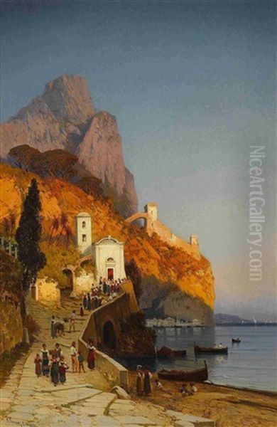 Morgendlicher Kirchgang An Der Kuste Von Sorrent Oil Painting by Hermann David Solomon Corrodi
