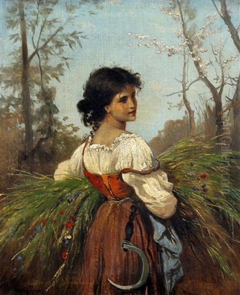 Maid Returning From The Fields Oil Painting by Hermann David Solomon Corrodi