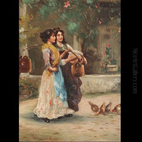 The Water Carriers Oil Painting by Hermann David Solomon Corrodi