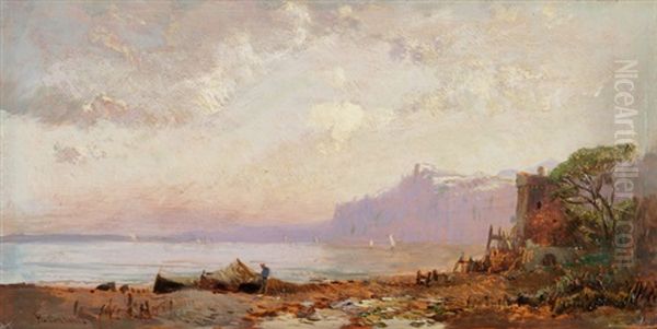 Italienischer Kustenstreifen Oil Painting by Hermann David Solomon Corrodi