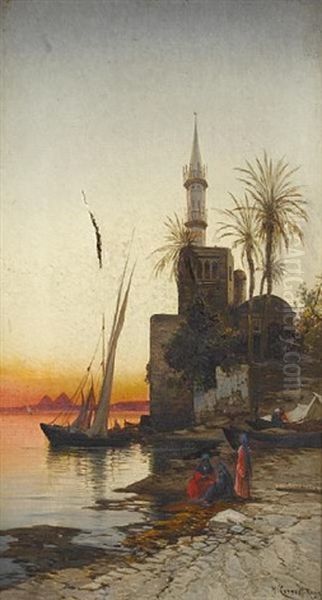On The Banks Of The Nile (+ On The Banks Of The Nile; Pair) Oil Painting by Hermann David Solomon Corrodi