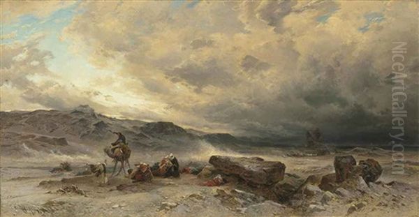 A Storm In The Egyptian Desert Oil Painting by Hermann David Solomon Corrodi