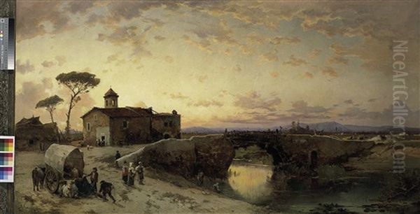 Fruhlingsmorgen In Der Campagna Bei Ponte Molle Am Tiber Oil Painting by Hermann David Solomon Corrodi