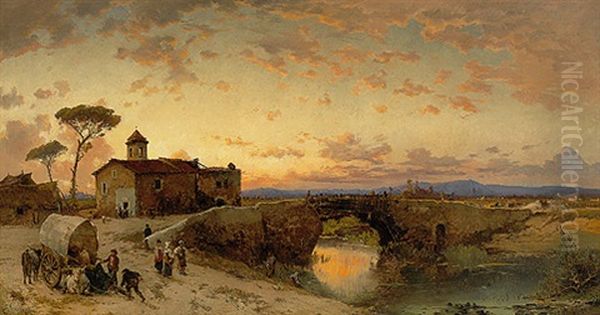 Fruhlingsmorgen In Der Campagna Bei Ponte Molle Am Tiber Oil Painting by Hermann David Solomon Corrodi
