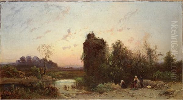 Un Momento Di Ristoro Al Ruscello Oil Painting by Hermann David Solomon Corrodi