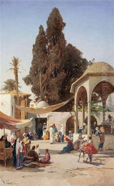Cesme Etrafinda Dinlenenler Oil Painting by Hermann David Solomon Corrodi