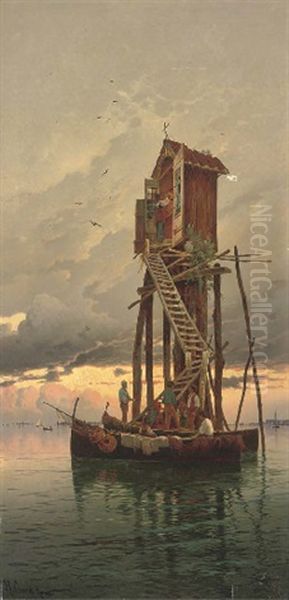 A Visit To A Shrine On The Venetian Lagoon Oil Painting by Hermann David Solomon Corrodi