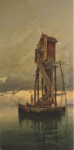 A Shrine On A Venetian Lagoon Oil Painting by Hermann David Solomon Corrodi