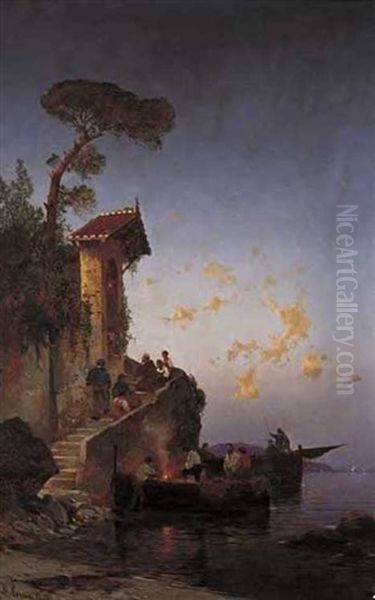 Fishermen's Vigil Oil Painting by Hermann David Solomon Corrodi