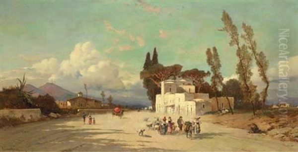 Village In The Bay Of Naples Oil Painting by Hermann David Solomon Corrodi