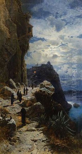 Salita Al Monte Athos Oil Painting by Hermann David Solomon Corrodi