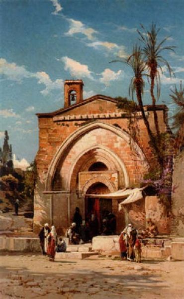 Figurer Utanfor Kyrka, Jersualem Oil Painting by Hermann David Solomon Corrodi