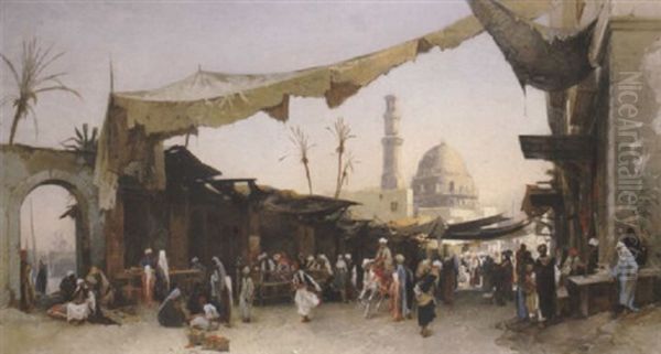 A Busy Market, Cairo Oil Painting by Hermann David Solomon Corrodi