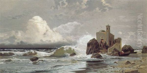 Die Fischerkapelle An Der Kuste Oil Painting by Hermann David Solomon Corrodi