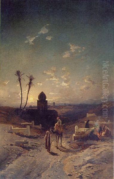 A Campfire In The Moonlight Oil Painting by Hermann David Solomon Corrodi