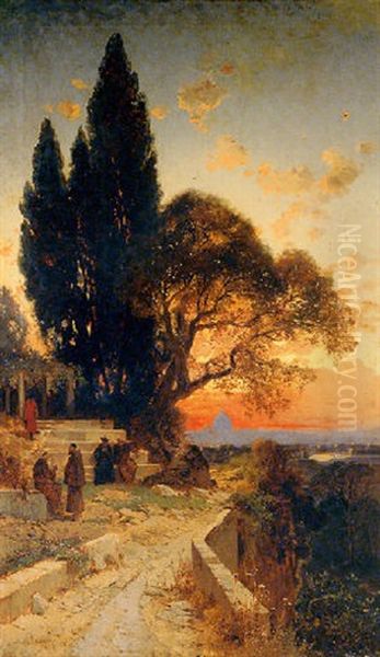 The Monastery Gardens With A View Of Rome Beyond Oil Painting by Hermann David Solomon Corrodi