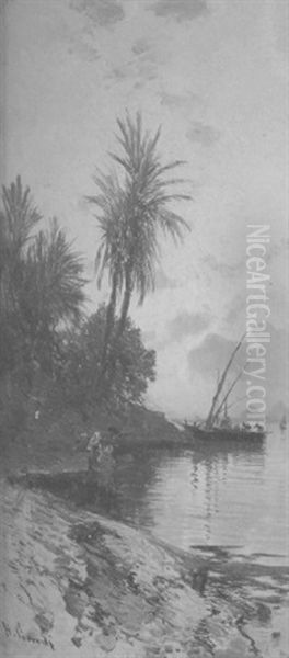 Afrikanische Kustenlandschaft In Der Abendsonne Oil Painting by Hermann David Solomon Corrodi