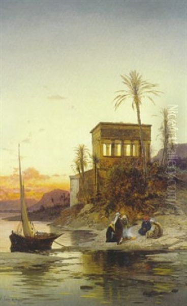 Halte A L'ile De Philae Oil Painting by Hermann David Solomon Corrodi
