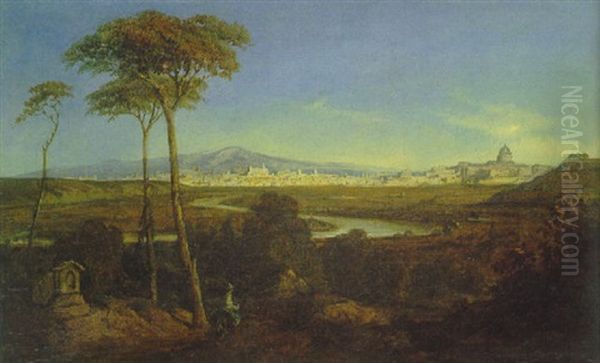 Blick Auf Rom Uber Den Fluslauf Des Tiber Hinweg Oil Painting by Hermann David Solomon Corrodi