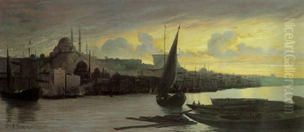 Sunset, Constantinople Oil Painting by Hermann David Solomon Corrodi