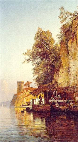 Fisherfolk By The Sea, Southern Italy Oil Painting by Hermann David Solomon Corrodi