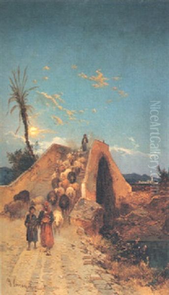 Sul Ponte In Oriente Oil Painting by Hermann David Solomon Corrodi