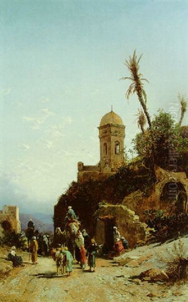 Arabs On A Mountain Road Oil Painting by Hermann David Solomon Corrodi