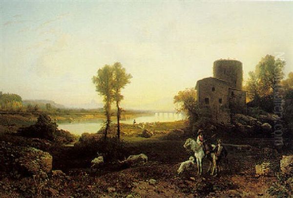 View Of The River Tiber And The Roman Campagna Oil Painting by Hermann David Solomon Corrodi