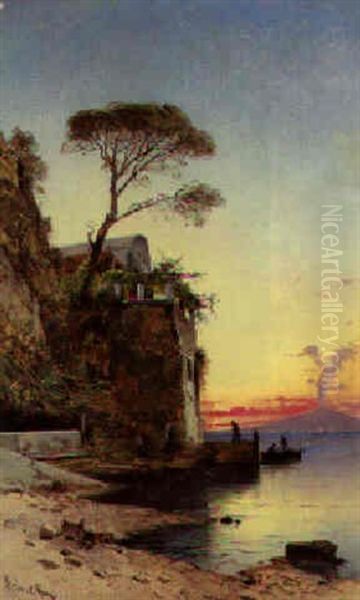 The Gulf Of Naples With Vesuvius Beyond Oil Painting by Hermann David Solomon Corrodi