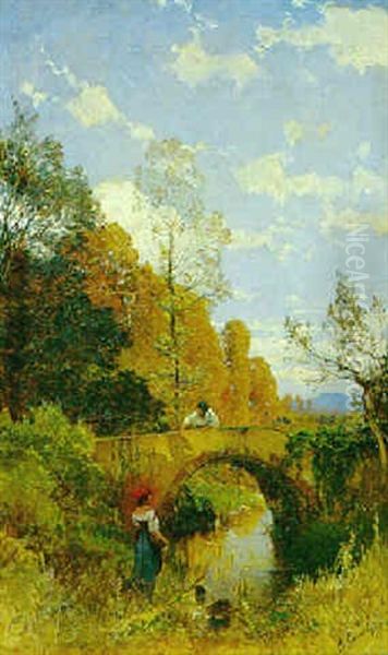Herbstliche Flusslandschaft Oil Painting by Hermann David Solomon Corrodi