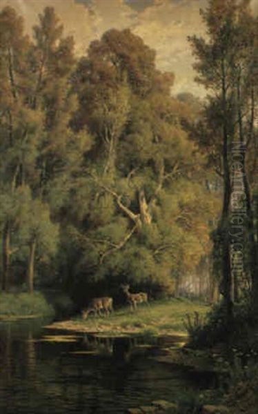 Cerbiatti Nel Bosco Oil Painting by Hermann David Solomon Corrodi