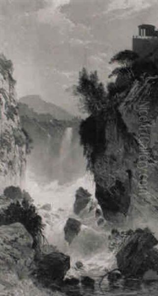 Tivoli, La Cascata Dell'aniene Oil Painting by Hermann David Solomon Corrodi