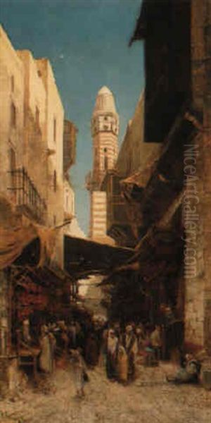 A Street Scene, Cairo Oil Painting by Hermann David Solomon Corrodi