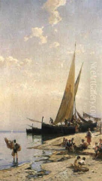 Marina A Napoli Oil Painting by Hermann David Solomon Corrodi