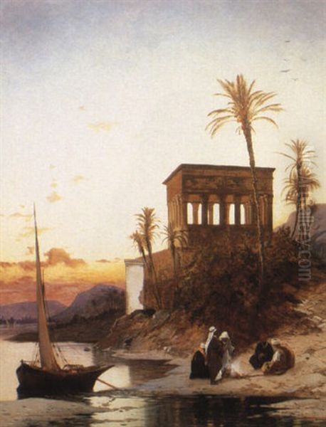 Camp Fire By The River Oil Painting by Hermann David Solomon Corrodi