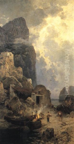 Pescatori Sulla Spiaggia Di Capri Oil Painting by Hermann David Solomon Corrodi