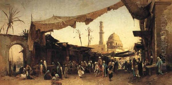 An Arab Market Oil Painting by Hermann David Solomon Corrodi