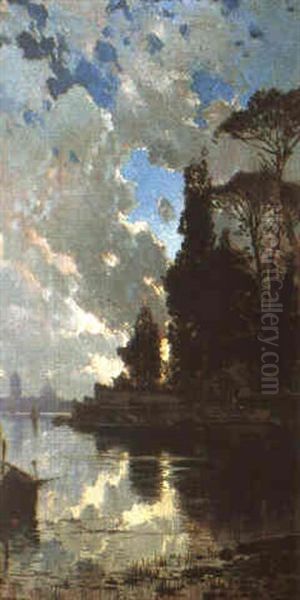 Uferlandschaft Bei Rom Oil Painting by Hermann David Solomon Corrodi