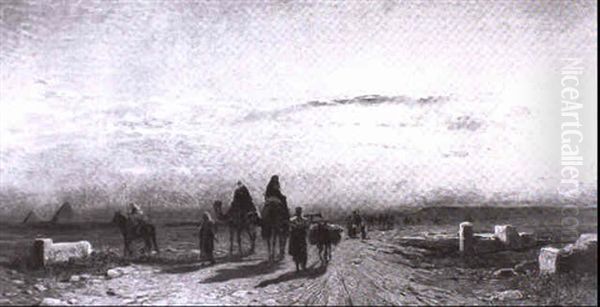 Karawane In Der Agyptischen Wuste Bei Morgengrauen Oil Painting by Hermann David Solomon Corrodi