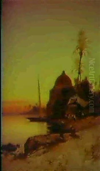 Prayers By The Nile At Sunset Oil Painting by Hermann David Solomon Corrodi