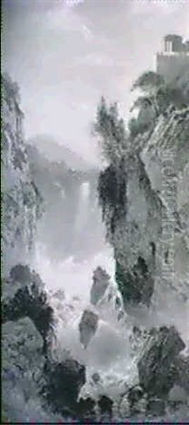 Tivoli. Blick Auf Den Sibyllentempel Und Die Wasserfalle Oil Painting by Hermann David Solomon Corrodi