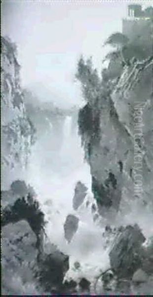 Heroische Landschaft Mit Wasserfall Bei Tivoli Oil Painting by Hermann David Solomon Corrodi