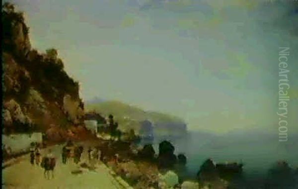 Veduta Della Costiera Sorrentina                            Con Capri, Da Castellammare Oil Painting by Hermann David Solomon Corrodi