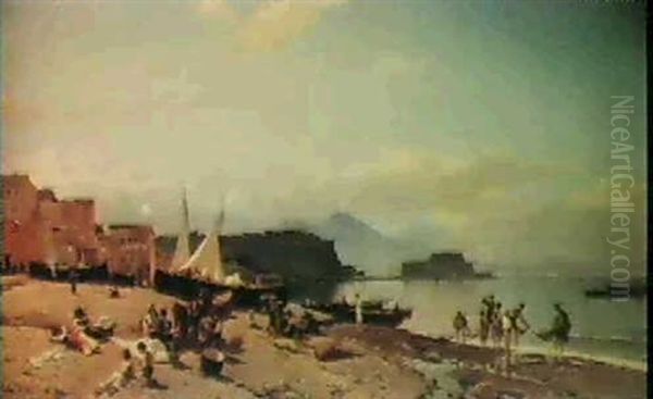 Neapolitan Fisherfolk, Mergel-lina, Naples Oil Painting by Hermann David Solomon Corrodi