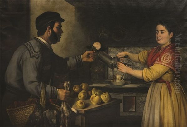 Enamorados Oil Painting by Andres Cortes y Aguilar