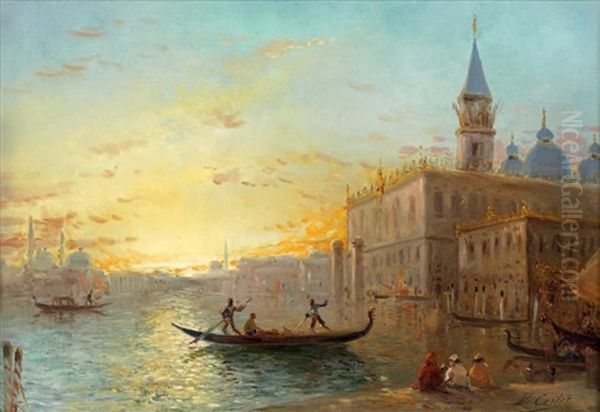 Venise, L'entree Du Grand Canal, Place Saint Marc Oil Painting by Daniel Cortes