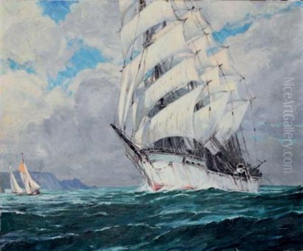 Trois Mats, Toutes Voiles Dehors Oil Painting by Adolphe Cossard