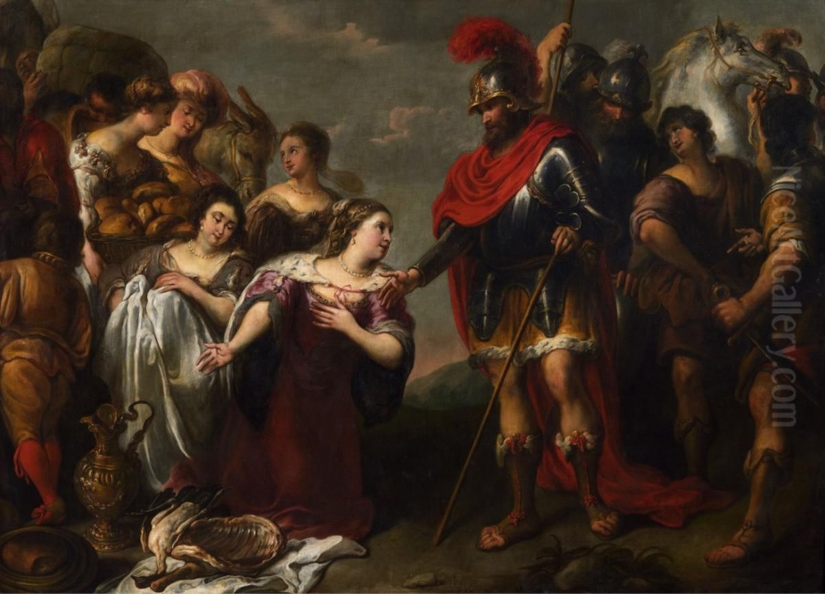 David And Abigail Oil Painting by Jan Cossiers