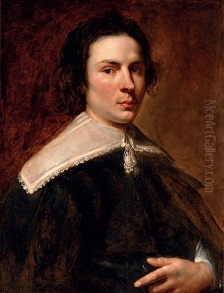 Portrait Of A Gentleman In A Black Coat And Lace Collar Oil Painting by Jan Cossiers
