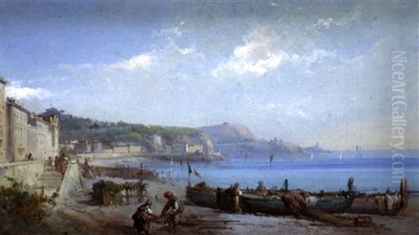 Pecheurs Ramassant Leurs Filets Oil Painting by Emmanuel Costa